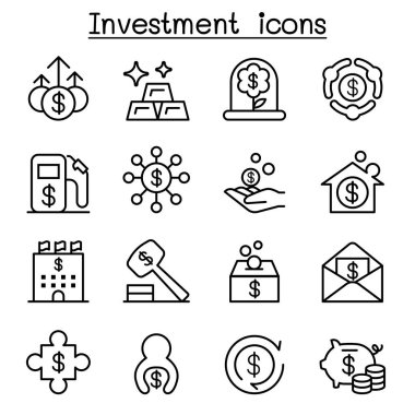 İnce çizgi stilinde iş ve yatırım Icon set