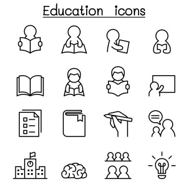 İnce çizgi stilinde öğrenme ve eğitim Icon set