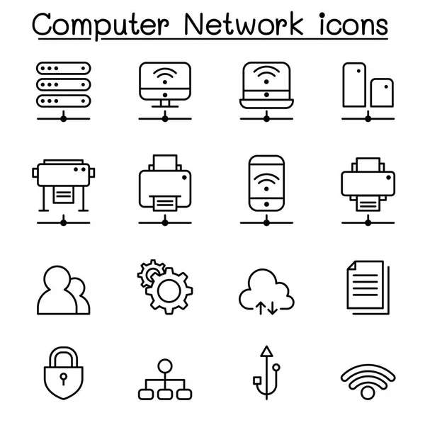 Computer network icon set in thin line style — Stock Vector