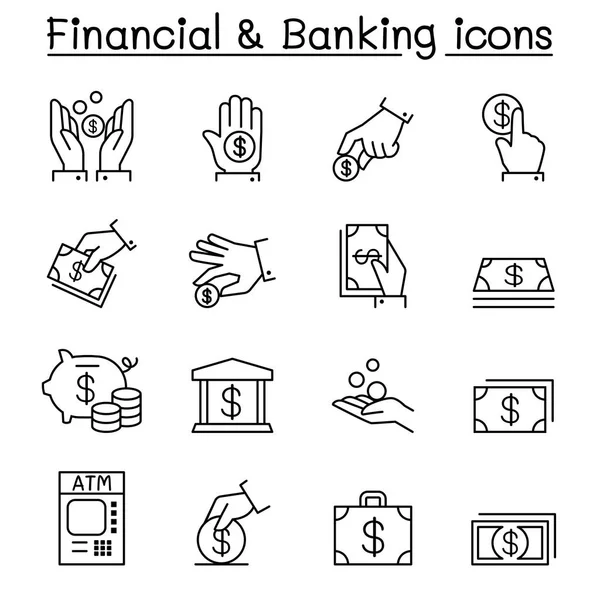 İnce çizgi stilinde Finans ve bankacılık Icon set — Stok Vektör