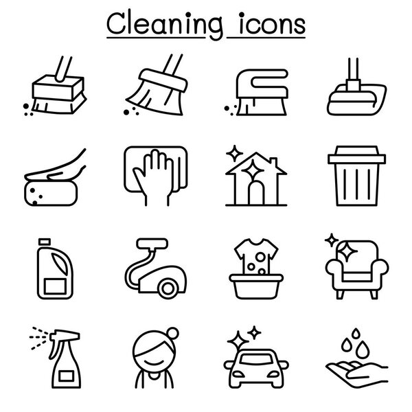 Cleaning & Hygiene icon set in thin line style