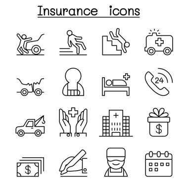 İnce çizgi stilinde sigorta Icon set