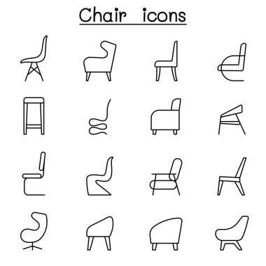 Yan görünümünde sandalye Icons set 