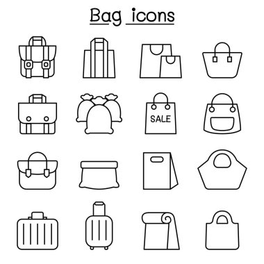 İnce çizgi stilinde çanta Icon set