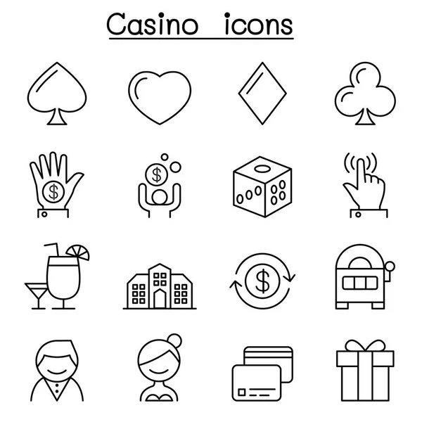 Casino & Gambling icon set in thin line style — Stock Vector