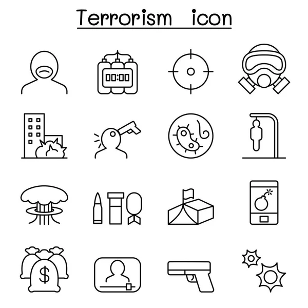 Sada ikon terorismus ve stylu tenké čáry — Stockový vektor