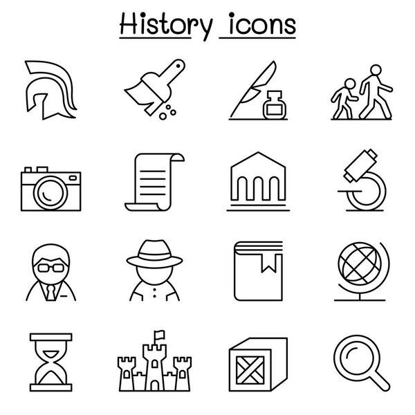 History & archeology icon set in thin line style