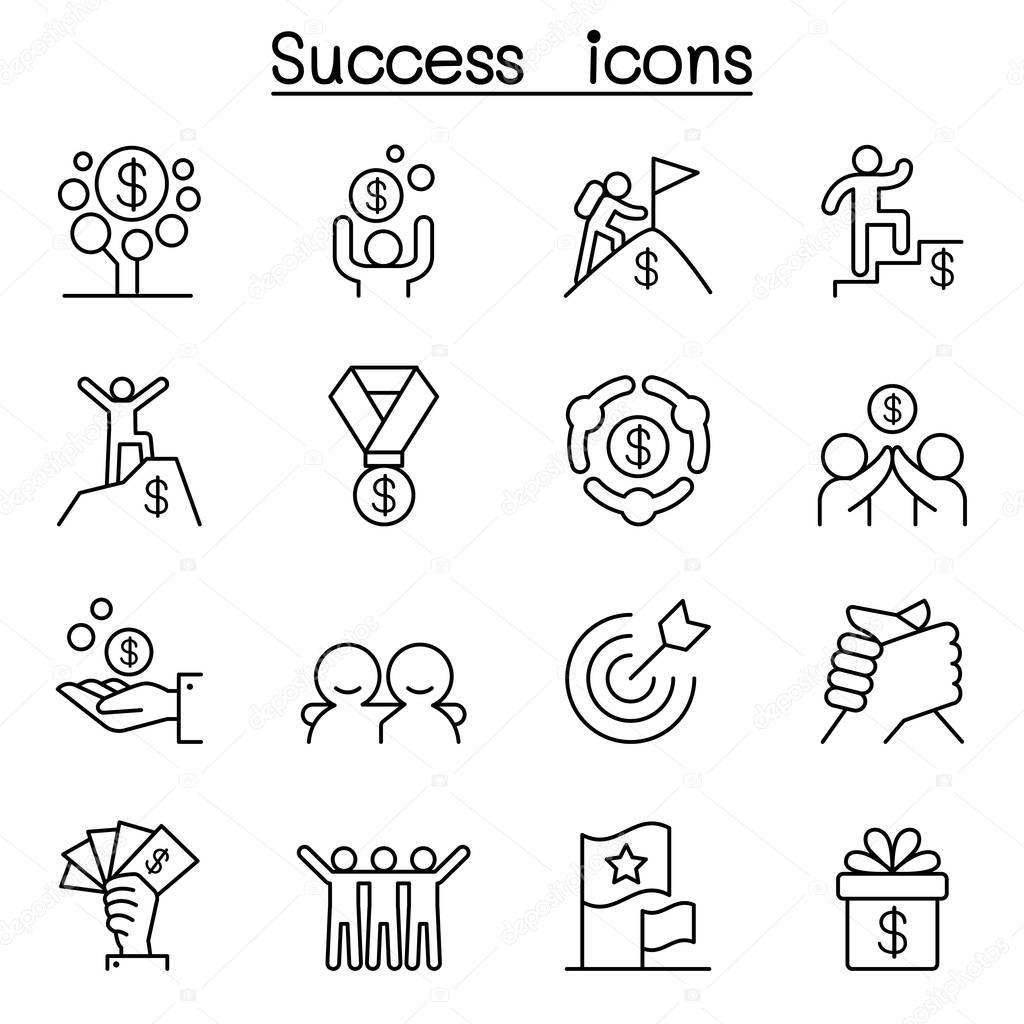 Success icon set in thin line style