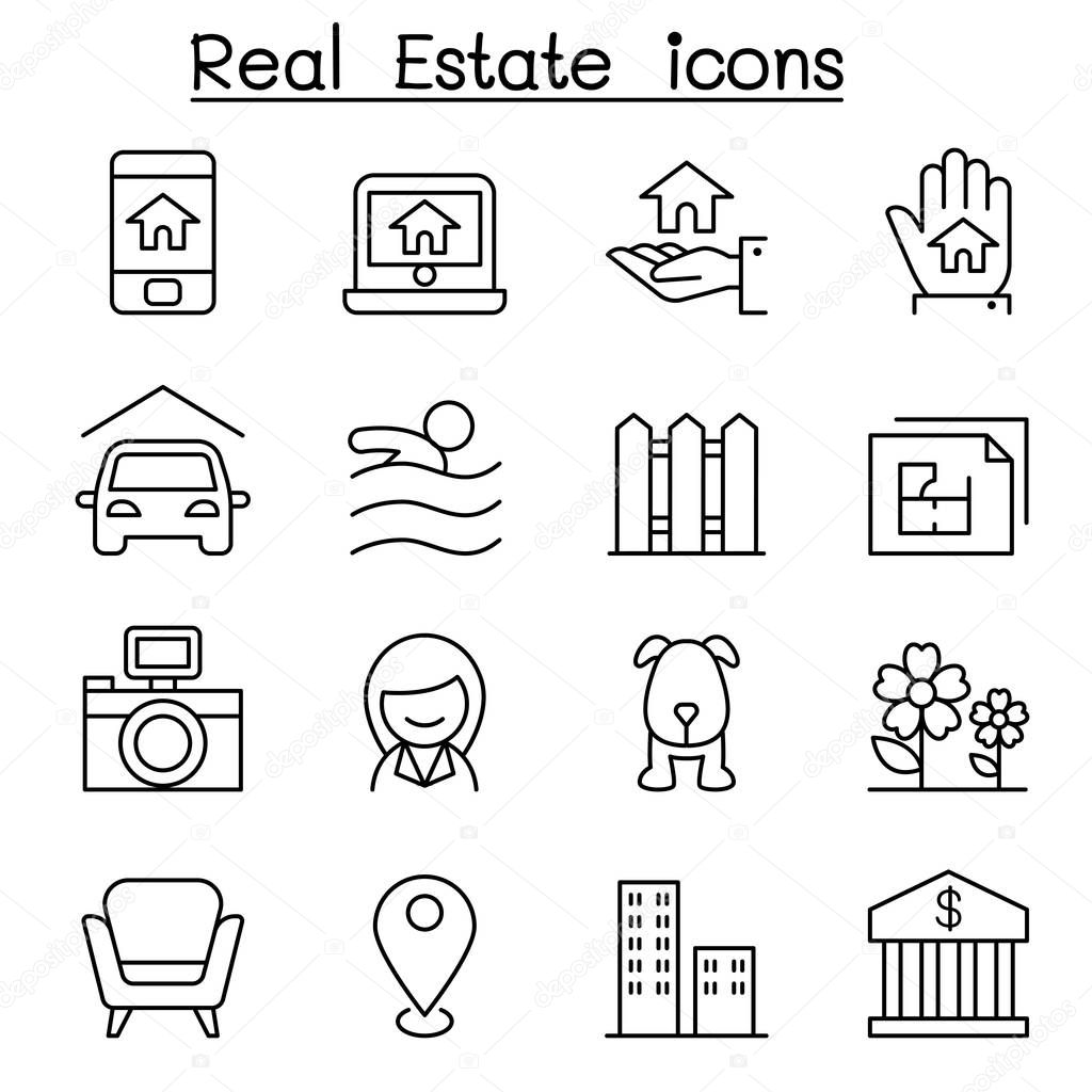 Real estate icon set in thin line style