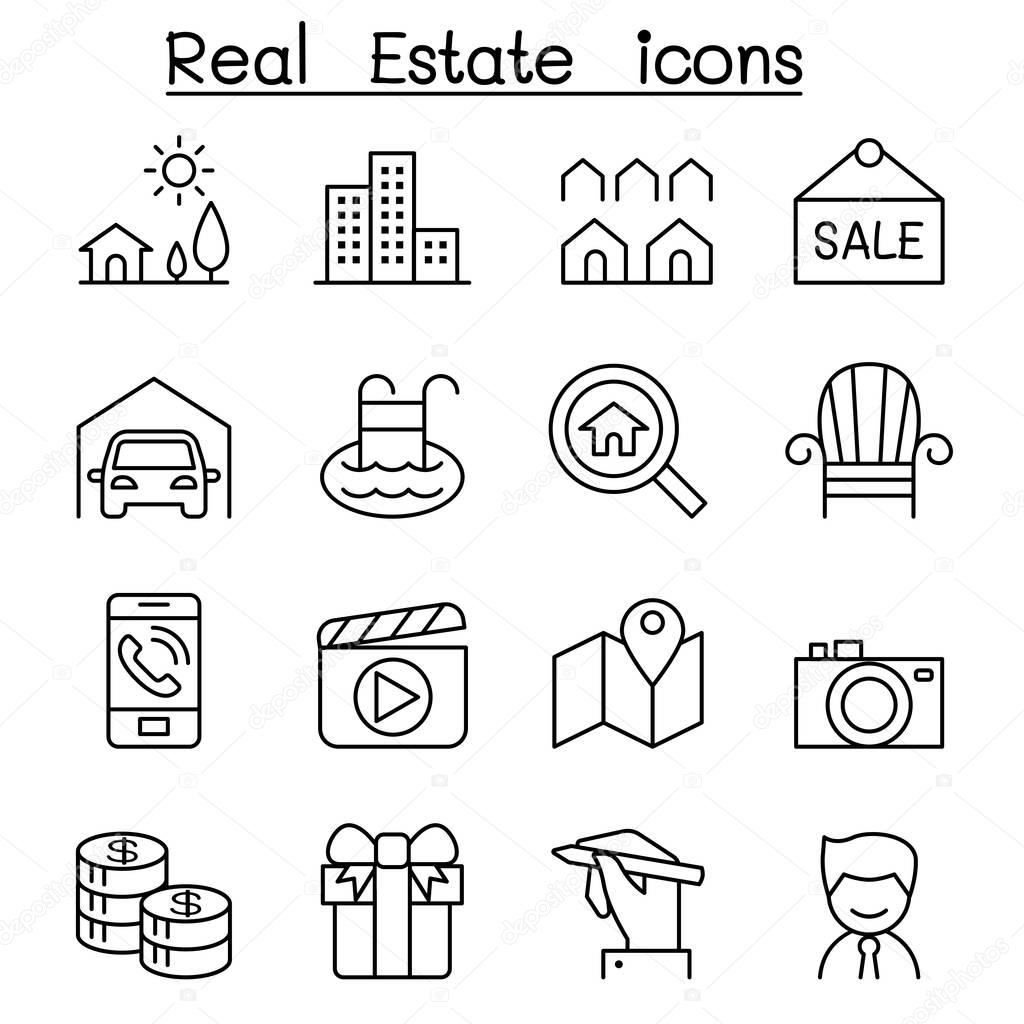 Real estate icon set in thin line style