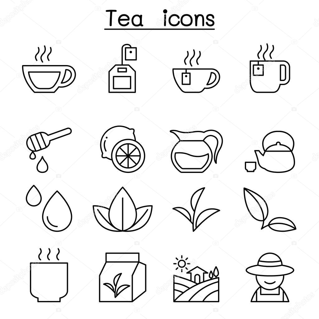 Tea icon set in thin line style