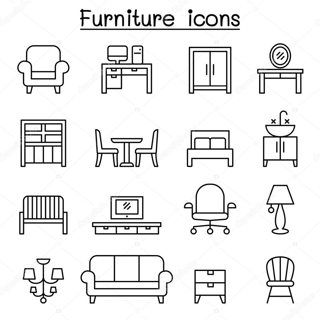 Basic Furniture icon set in thin line style