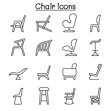 Chair icon set in thin line style vector Chair icon set in thin line style vector