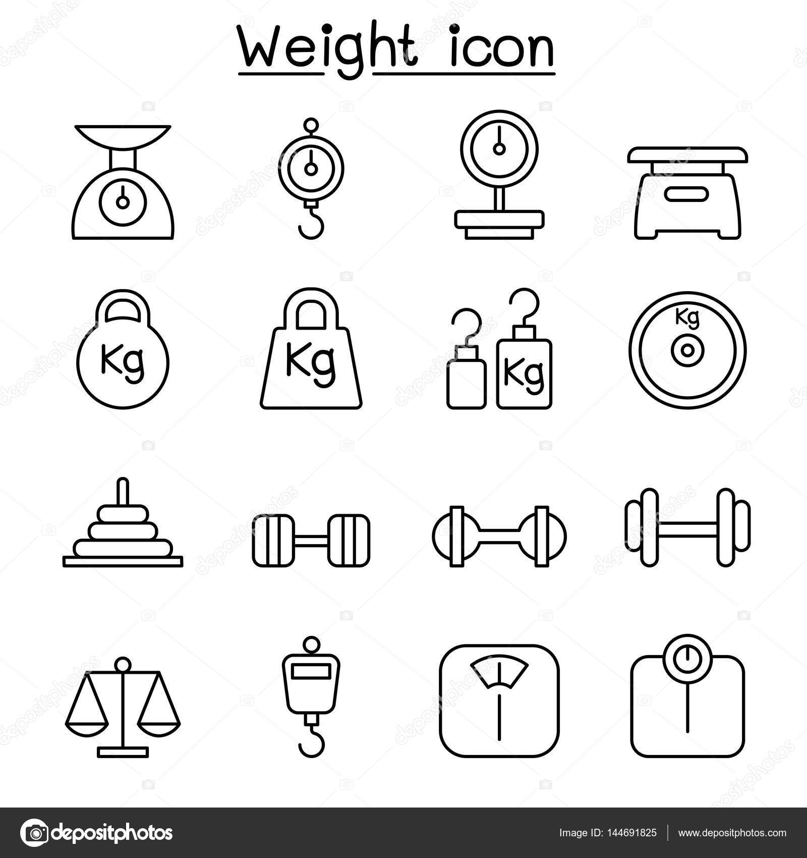 Weight Scale Balance Icon Set In Thin Line Style Vector Image By C Slalomop Vector Stock