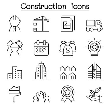 İnce çizgi stilinde inşaat Icon set