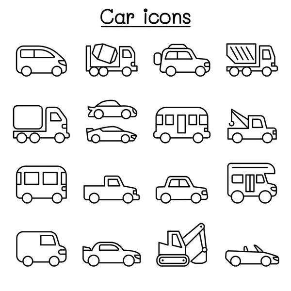 İnce çizgi stilinde araba Icon set — Stok Vektör