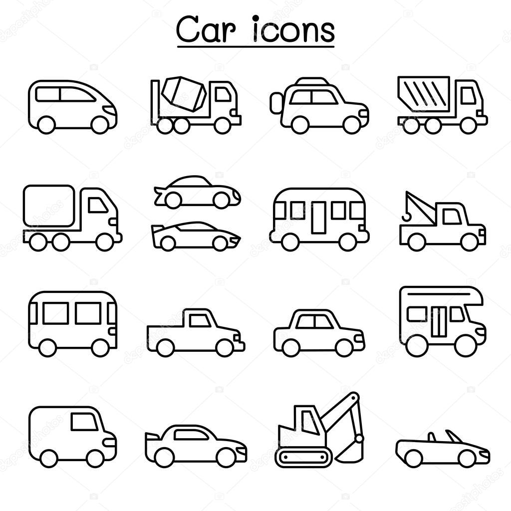 Car icon set in thin line style