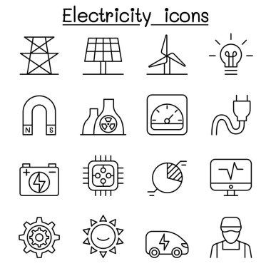 Elektrik ve güç simgesi ince çizgi stili ayarla