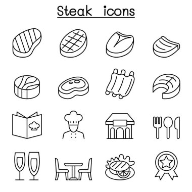 İnce çizgi stili biftek Icon set