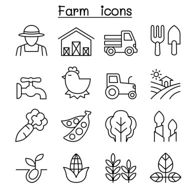 İnce çizgi stilinde tarım ve tarım Icon set