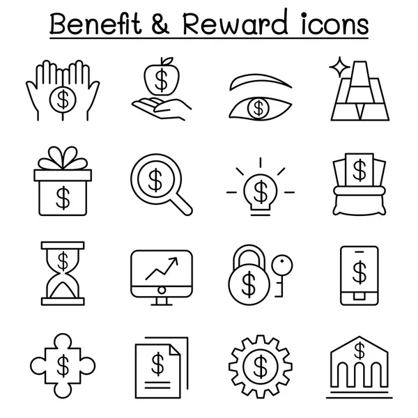 Benefit ,Reward, Stock money, icon set in thin line style — Stock Vector