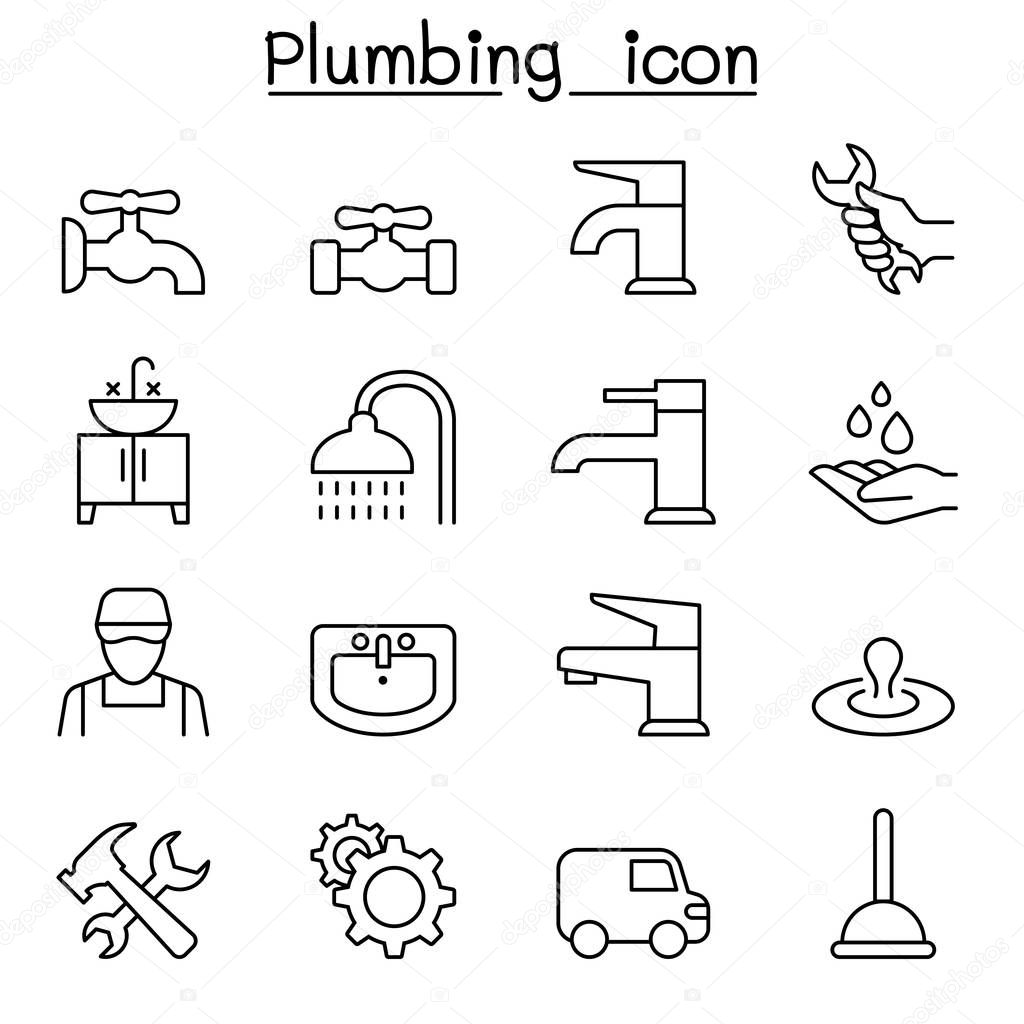 Plumbing icon set in thin line style