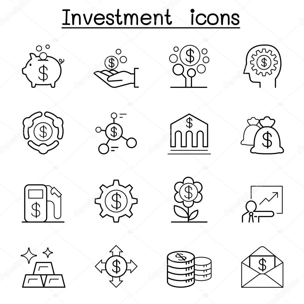 Investment icon set in thin line style