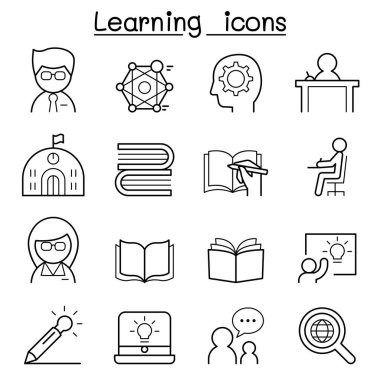 İnce çizgi stilinde öğrenme ve eğitim Icon set