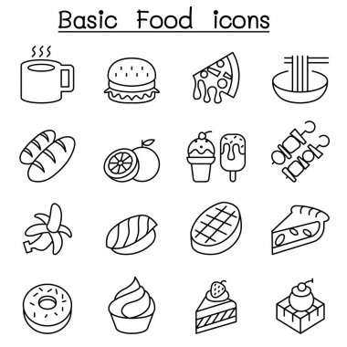 İnce çizgi stili temel gıda Icon set