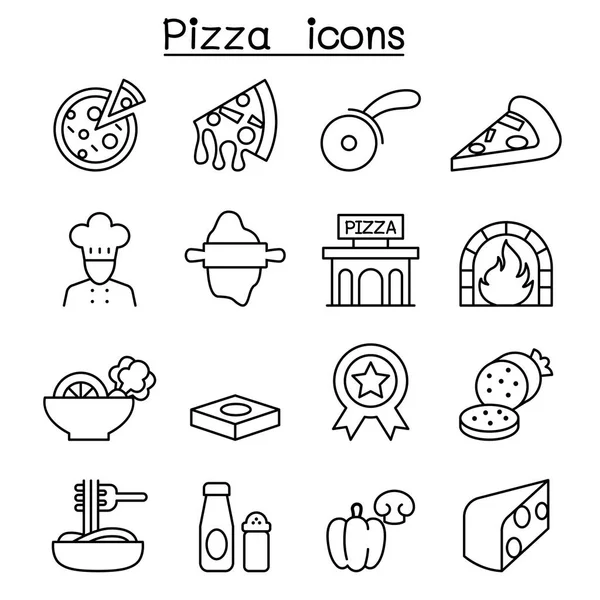 Pizza & icona degli alimenti italiani impostato in stile linea sottile — Vettoriale Stock