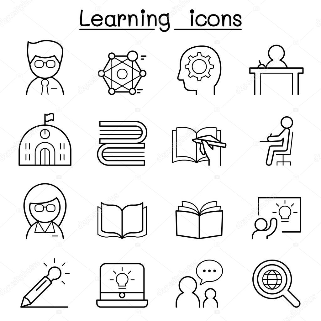 Learning & Education icon set in thin line style