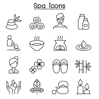 İnce çizgi stilinde Spa Icon set