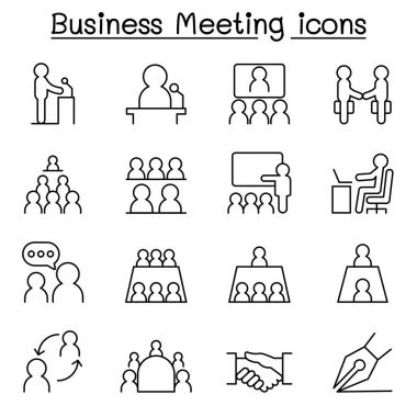 İş toplantı ve konferans simgesi ince çizgi stili ayarla