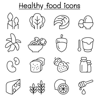 İnce çizgi stilinde sağlıklı gıda Icon set