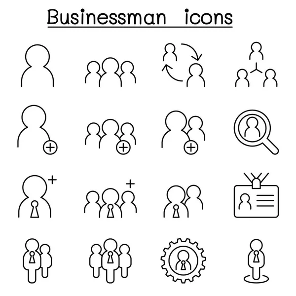 Zakenman pictogrammenset in dunne lijnstijl — Stockvector