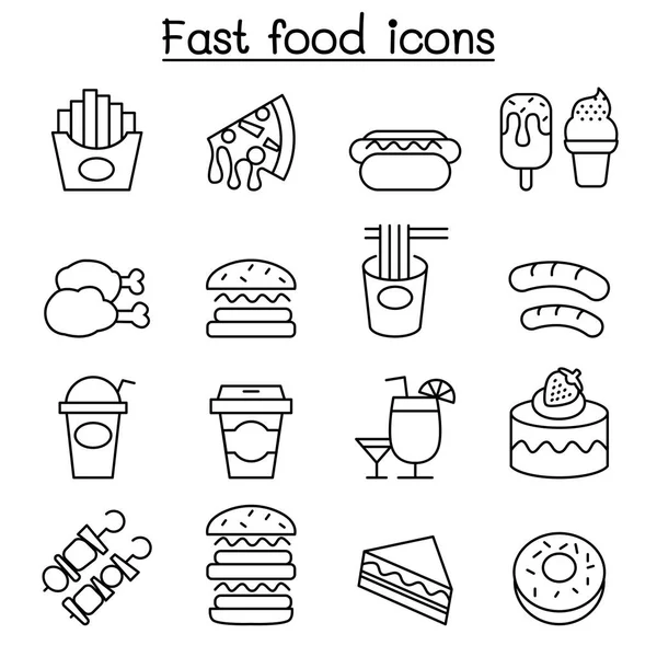 Icono de comida rápida establecido en estilo de línea delgada — Vector de stock