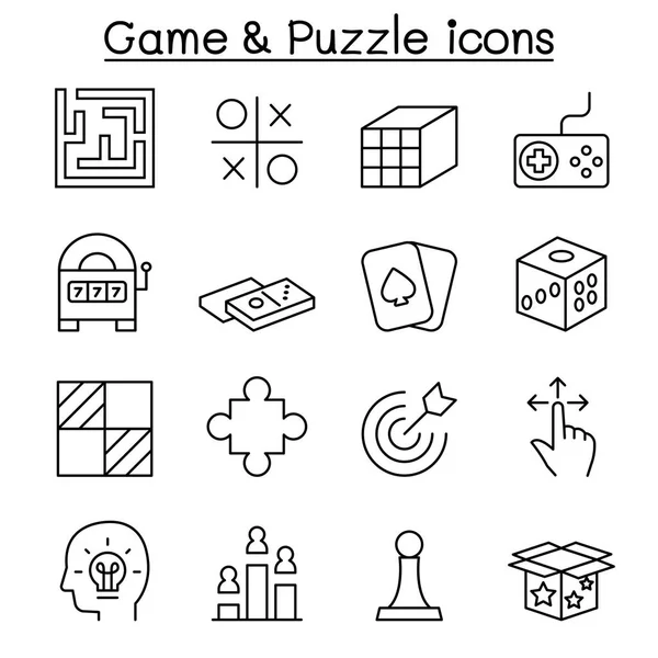 İnce çizgi stilini ve Puzzle oyunu Icon set — Stok Vektör