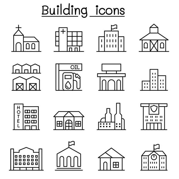 Ícone de construção definido em estilo de linha fina — Vetor de Stock