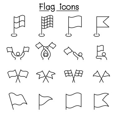 İnce çizgi stili Icon set bayrak