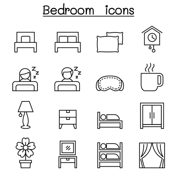 İnce çizgi stilinde yatak Icon set