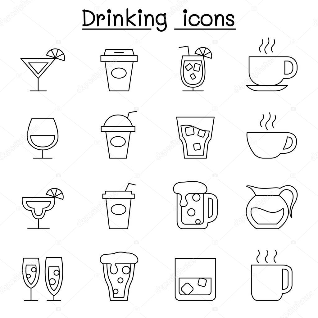 Drinking icon set in thin line style 