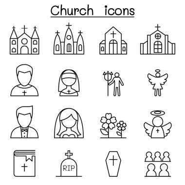 İnce çizgi stili kilise Icon set