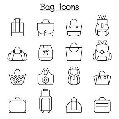 İnce çizgi stilinde çanta Icon set