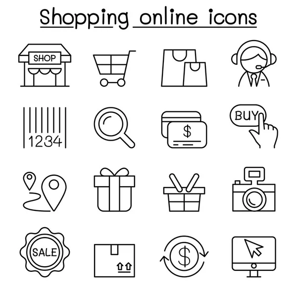 Shopping online , Internet shopping icon set in thin line style — Stock Vector