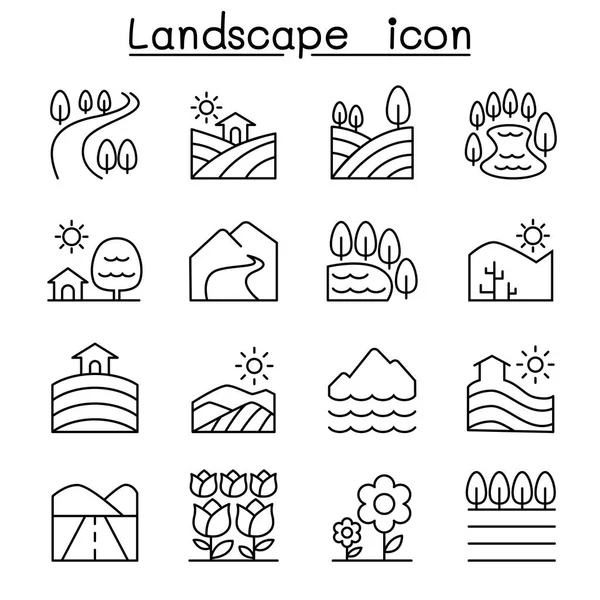 Landscape icon set in thin line style — Stock Vector