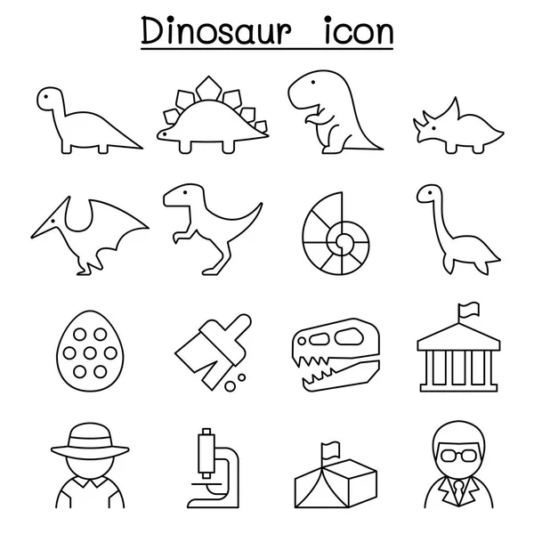 Dinozaur & wykopu ikony w stylu cienkich linii — Wektor stockowy