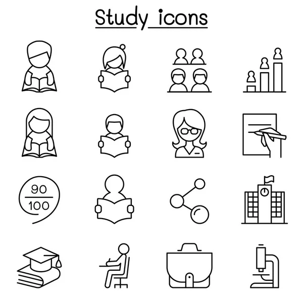 İnce çizgi stilinde öğrenme, eğitim çalışma ve Icon set