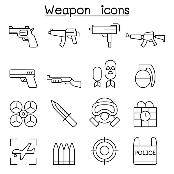 Gun & Weapon icon set in thin line style — Stock Vector