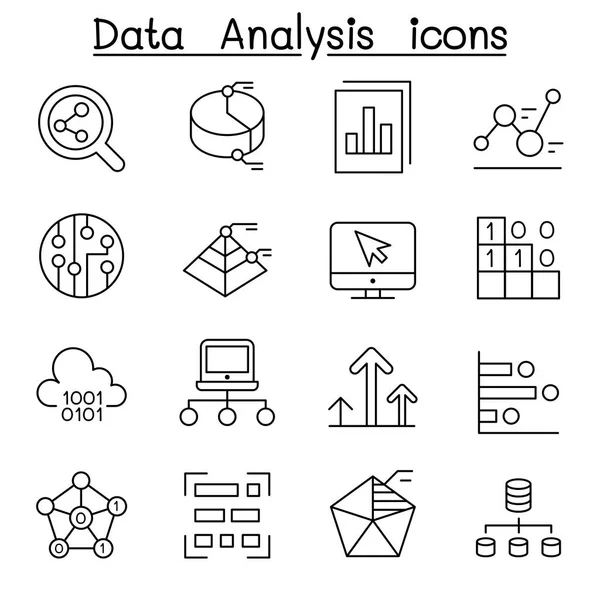 Sada databáze, Data & graf ikon ve stylu tenké čáry — Stockový vektor