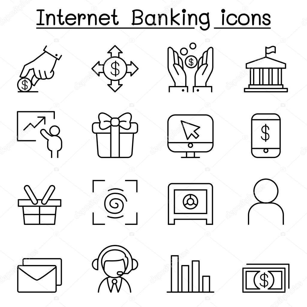 Internet banking icon set in thin line style